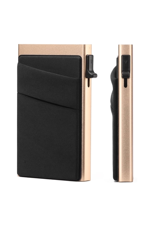 Slim Smart Aluminum Card Holder Mens Wallet Minimalist Leather RFID Blocking Metal Pop Up Wallet