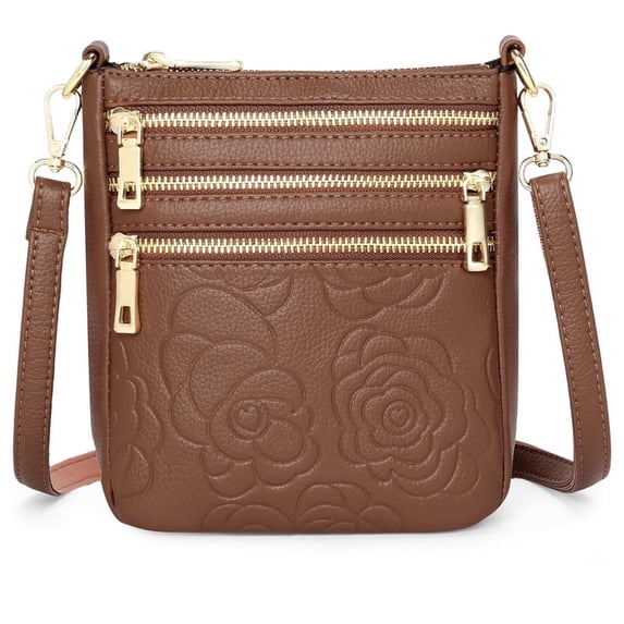 FALAN MULE Small Vegan Leather Women Crossbody Shoulder Bag Multi Zipper Pocket Handbag