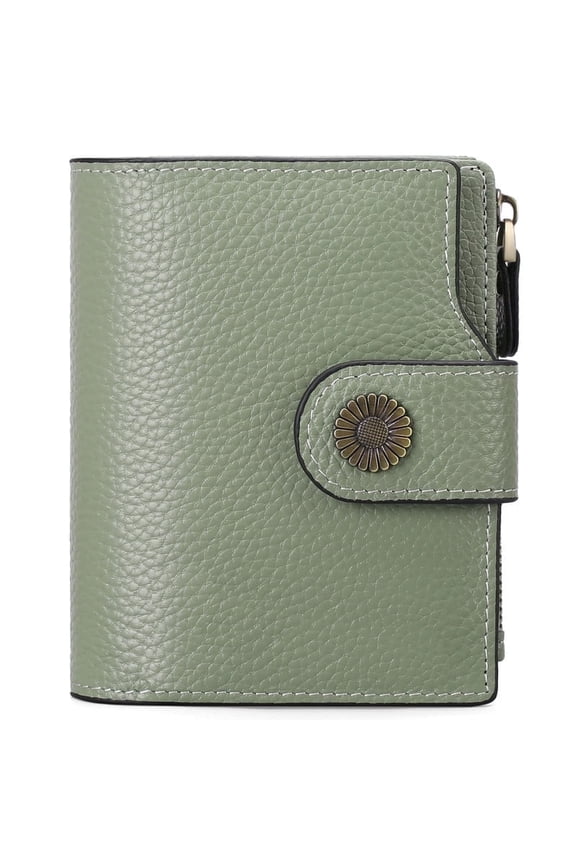 Women's Lightweight Genuine Leather Wallet, Includes Card Holders, RFID-Blocking, Lightweight, Photo & ID Holder, Green