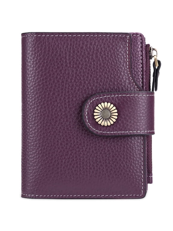 Women's Lightweight Genuine Leather Wallet, Includes Card Holders, RFID-Blocking, Lightweight, Photo & ID Holder, Purple