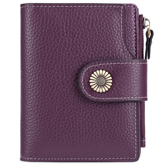 Falan Mule Women's Lightweight Genuine Leather Wallet, Includes Card Holders, RFID-Blocking, Lightweight, Photo & ID Holder, Purple