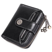 FALAN MULE Wallet for Women Leather Small RFID Blocking Bifold Zipper Pocket Card Holder with ID Window