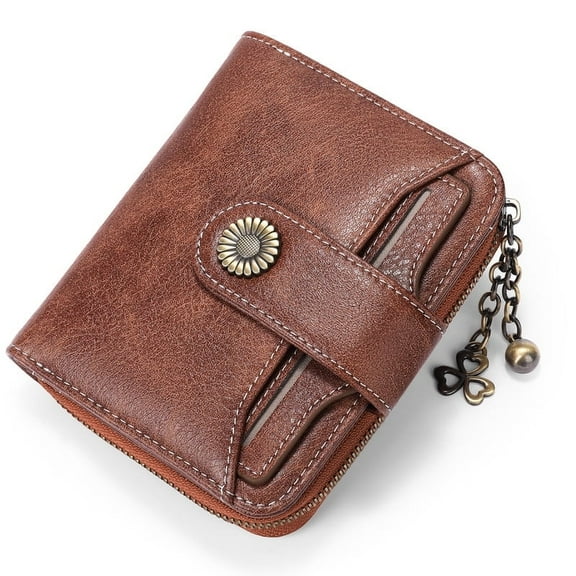 FALAN MULE Wallet for Women Leather Small RFID Blocking Bifold Zipper Pocket Card Holder with ID Window