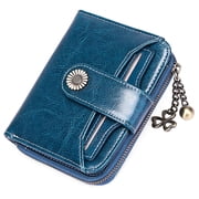 FALAN MULE Wallet for Women Leather Small RFID Blocking Bifold Zipper Pocket Card Holder with ID Window