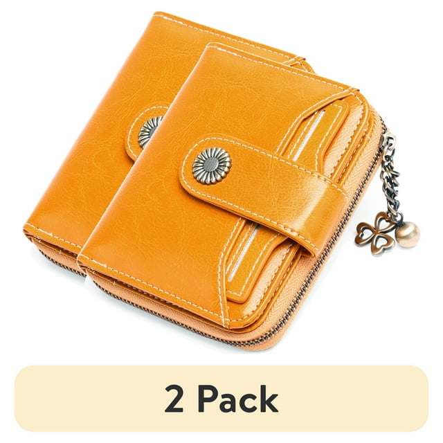 (2 pack) FALAN MULE Small Wallet for Women Leather Bifold Zipper RFID wallets woman Card Holder Wallet with Removable Card Sleeve