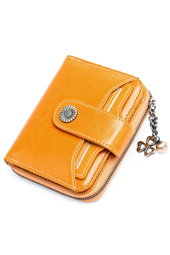 Cute Women's Wallets Ladies Leather Billfold Small Peacock Blue | RFID Blocking, Oil Wax Leather, 2 ID Windows, Compact Size, Multiple Card Slots, Zipper Coin Pocket, Bifold Card Holder