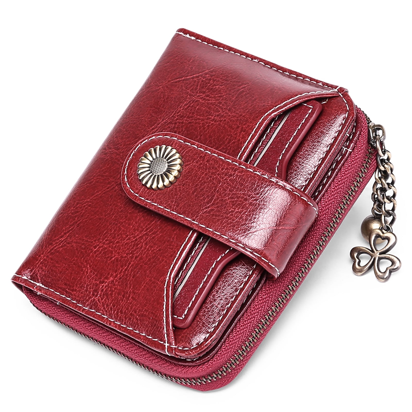 FALAN MULE Kleine portemonnee voor vrouwen lederen tweevoudige compacte kleine damesportemonnee met RFID-blokkering, Bruin, Vintage