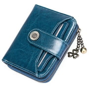 FALAN MULE Small Wallet for Women Leather RFID Blocking Bifold Zipper Pocket Card Holder with ID Window