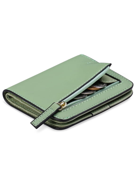 Small Wallet for Women RFID Blocking Leather Credit Card Holder with ID Window Zipper Coin Pocket