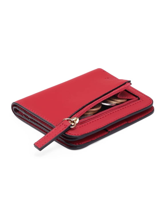Small Wallet for Women RFID Blocking Leather Credit Card Holder with ID Window Zipper Coin Pocket