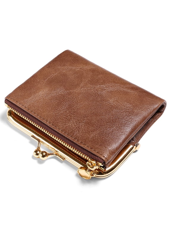 Small Women’s Wallet RFID Blocking Credit Card Holder Leather Bifold Wallet with Kiss Lock
