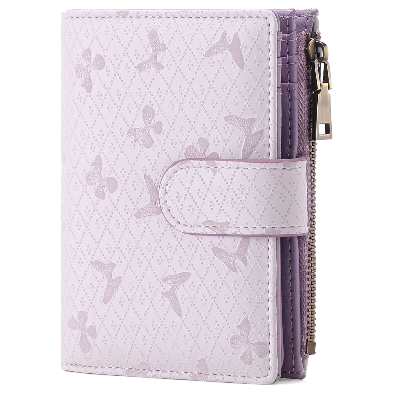 Women's Small Leather Wallet With RFID Blocking - Bifold Card Holder With Zip Pocket, Light Pink
