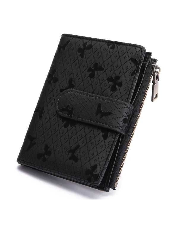 Small Womens Wallet Leather RFID Blocking Bifold Compact Card Holder Ladies Zipper Pocket Wallet with ID Window