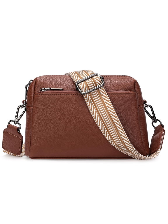 Triple Zip Crossbody Bags for Women Pu Leather Small Cell Phone Purse with Adjustable Shoulder Strap