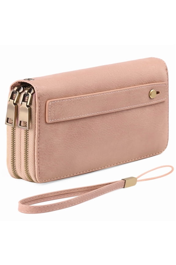 Wallet for Women Clutch RFID Blocking Wristlet Leather Purse Large Capacity Credit Card Holder with Grip Hand Strap