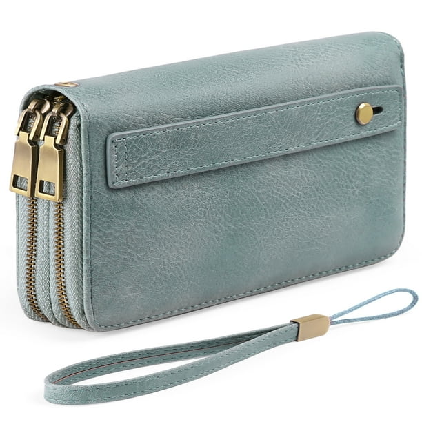 FALAN MULE Wallet for Women Double Zipper Phone Clutch RFID Blocking Vegan Leather Wristlet Purse Large Capacity Long Credit Card Holder with Grip Hand Strap Walmart Business Supplies