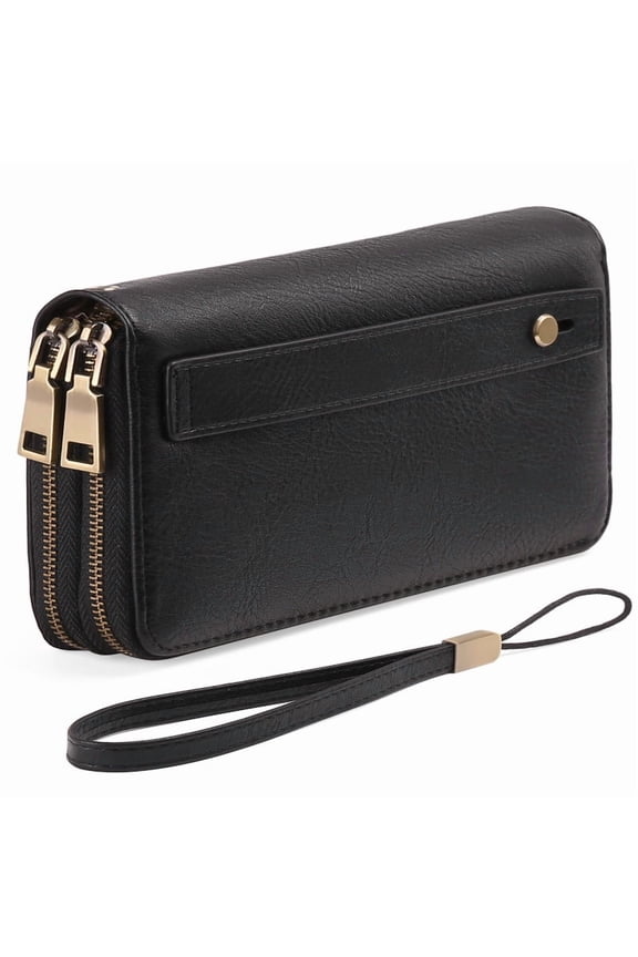Wallet for Women Clutch RFID Blocking Wristlet Leather Purse Large Capacity Credit Card Holder with Grip Hand Strap