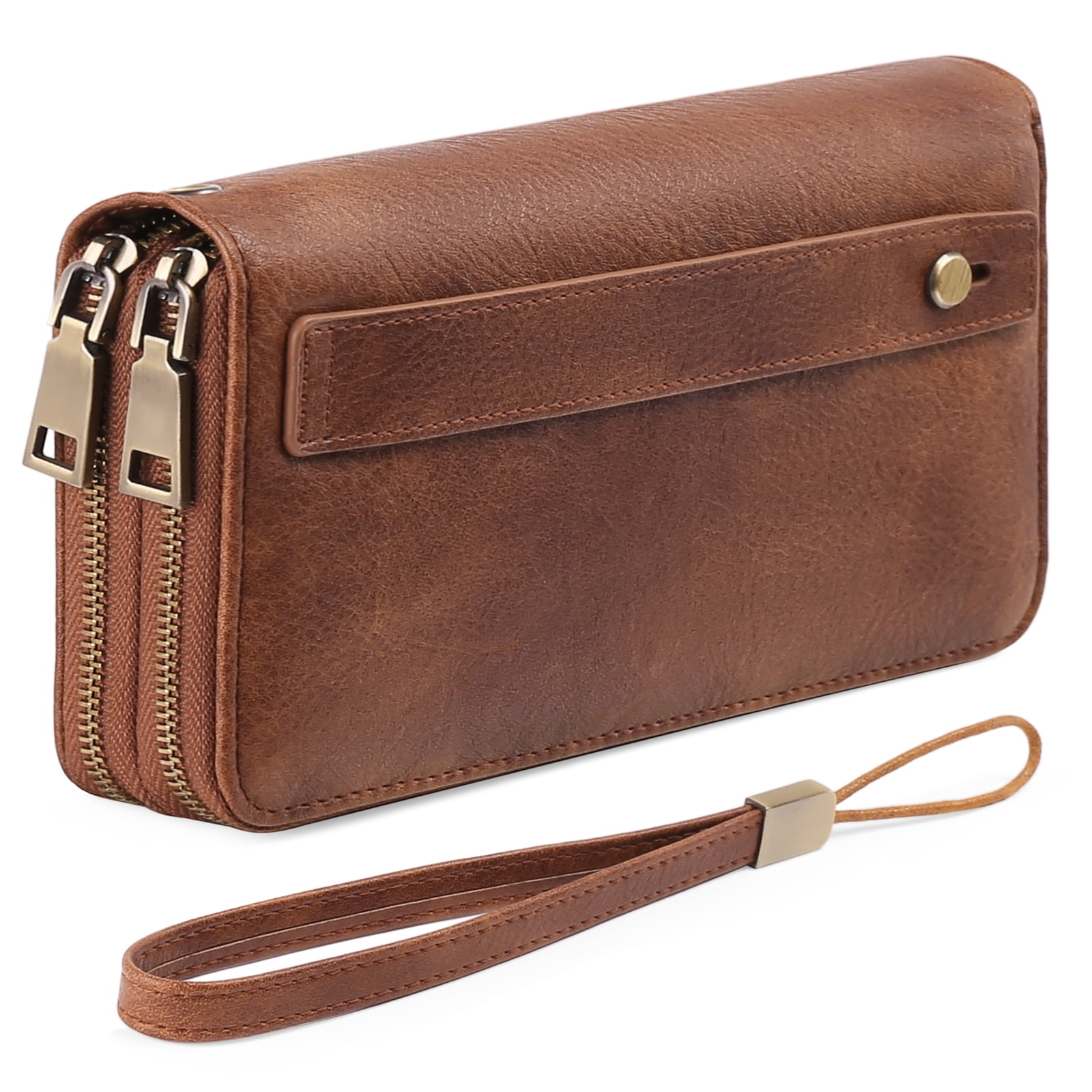 FALAN MULE Wallet for Women Double Zipper Phone Clutch RFID Blocking Vegan Leather Wristlet Purse Large Capacity Long Credit Card Holder with Grip
