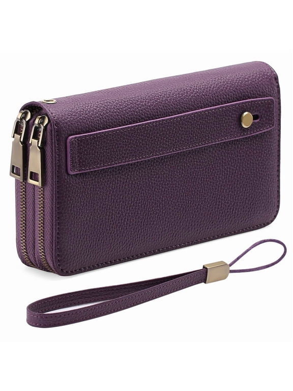 Wallet for Women Clutch RFID Blocking Wristlet Leather Purse Large Capacity Credit Card Holder with Grip Hand Strap