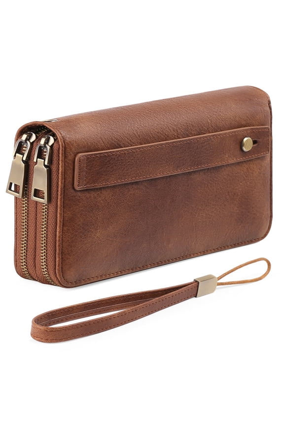 Wallet for Women Clutch RFID Blocking Wristlet Leather Purse Large Capacity Credit Card Holder with Grip Hand Strap