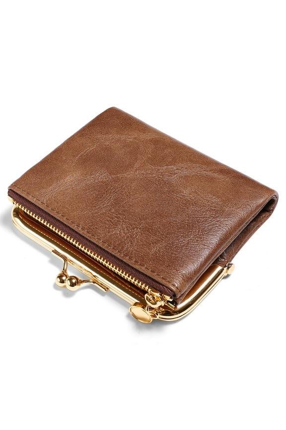 Wallet Women Small RFID Blocking Bifold Leather Wallets for Women Vintage Coin Purse With Zipper and Kiss Lock