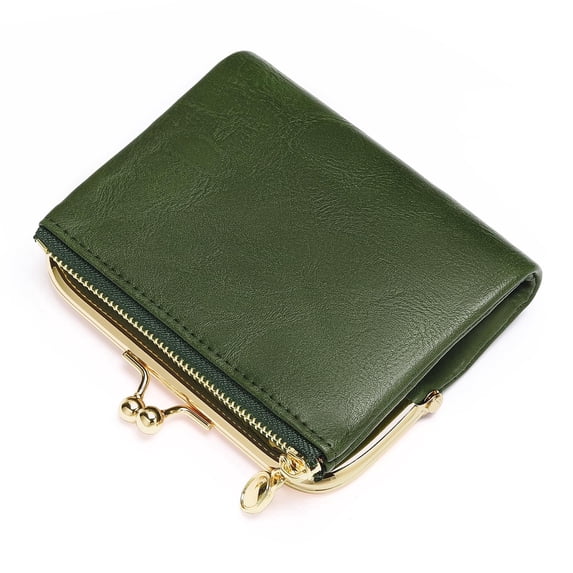 FALAN MULE Small Women’s Wallet RFID Blocking Credit Card Holder Leather Bifold Wallet with Kiss Lock