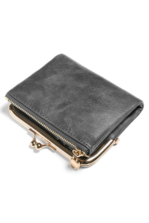 Wallet Women Small RFID Blocking Bifold Leather Wallets for Women Vintage Coin Purse With Zipper and Kiss Lock