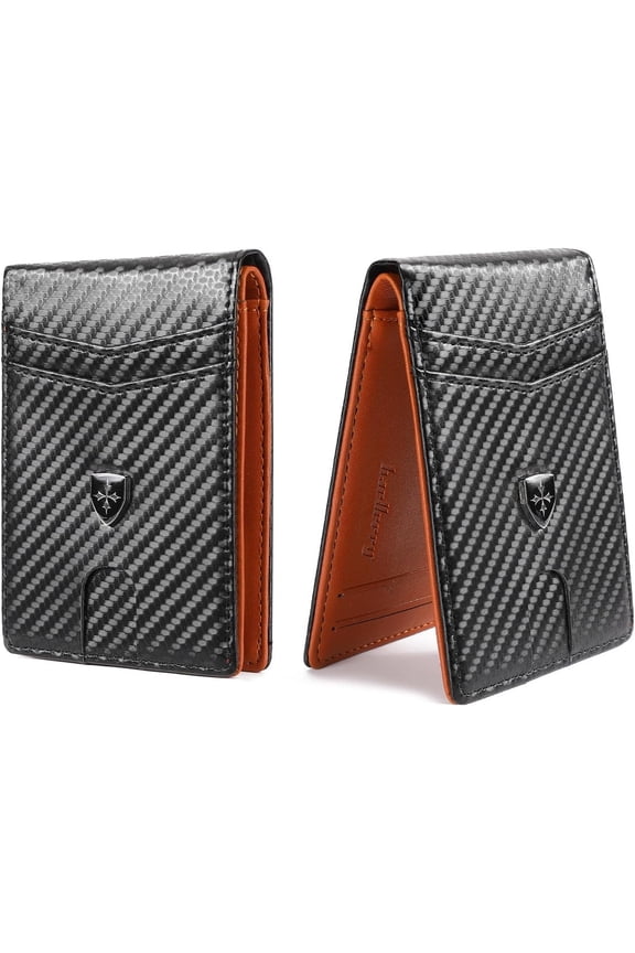 Mens Wallet Leather Credit Card Holder Slim Bifold RFID Blocking Front Pockets Minimalist Wallets for Men with ID Window