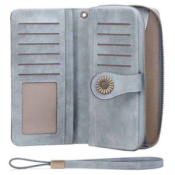 FALAN MULE Women Leather Wallet Large Capacity Bifold RFID Blocking Card Holder with Zipper Coin Pocket