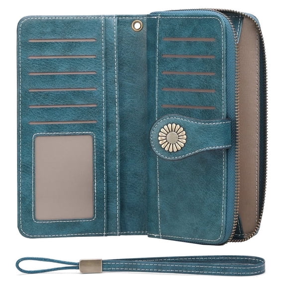 FALAN MULE Women Leather Wallet Large Capacity Bifold RFID Blocking Card Holder with Zipper Coin Pocket