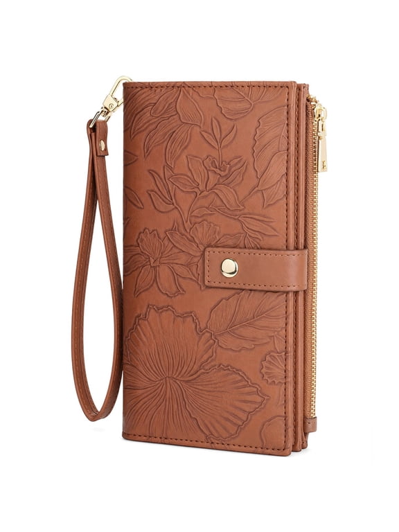 Wallets for Women RFID Blocking Vegan Leather wristlet wallet Trifold Clutch Large Capacity Credit Card Holder