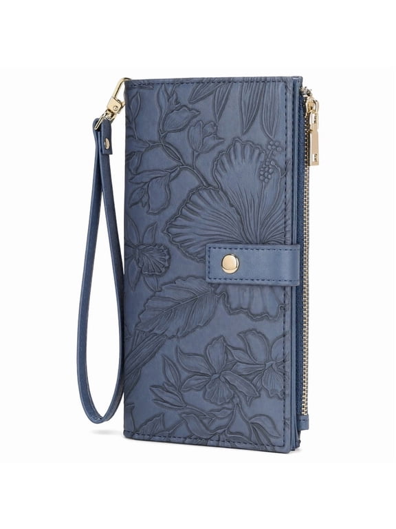 Wallets for Women RFID Blocking Vegan Leather wristlet wallet Trifold Clutch Large Capacity Credit Card Holder