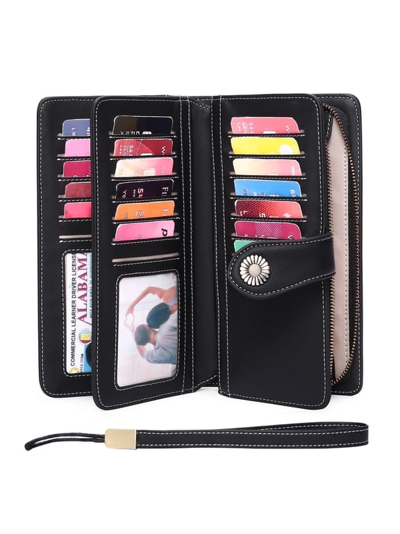 Wallets for Women Trifold Wristlet Wallets Large Capacity RFID Blocking Ladies Purse Credit Card Holder