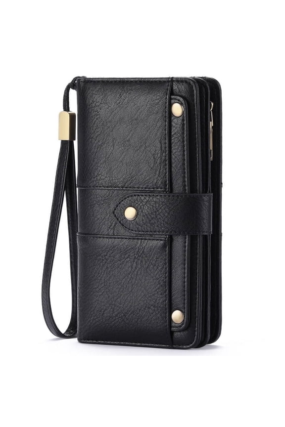 Womens Leather Wallet Large Capacity Bifold RFID Blocking Card Holder with Zipper Coin Pocket