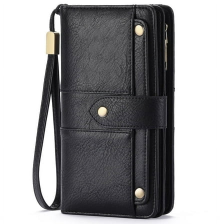 FALAN MULE Womens Leather Wallet Large Capacity Bifold RFID Blocking Card Holder with Zipper Coin Pocket