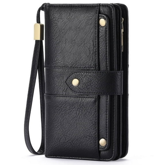 FALAN MULE Womens Leather Wallet Large Capacity Bifold RFID Blocking Card Holder with Zipper Coin Pocket