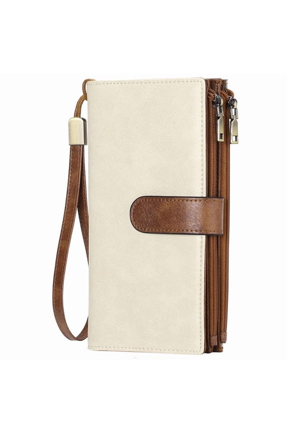 Women’s Leather Wristlet Wallet Rfid Blocking with 5 ID Windows and Double Zipper