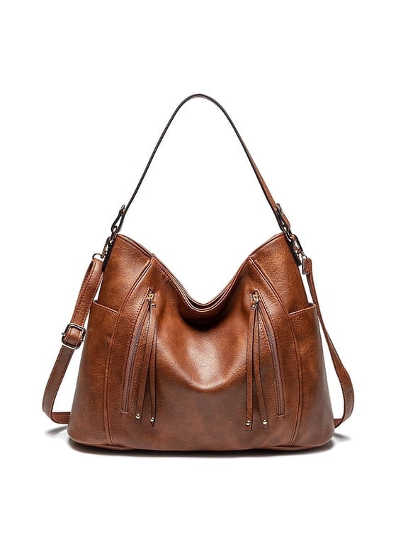 Women’s Hobo Bag Large Capacity Shoulder Handbag with Multi Zipper Pockets, Soft Leather Crossbody Purse with Adjustable Strap