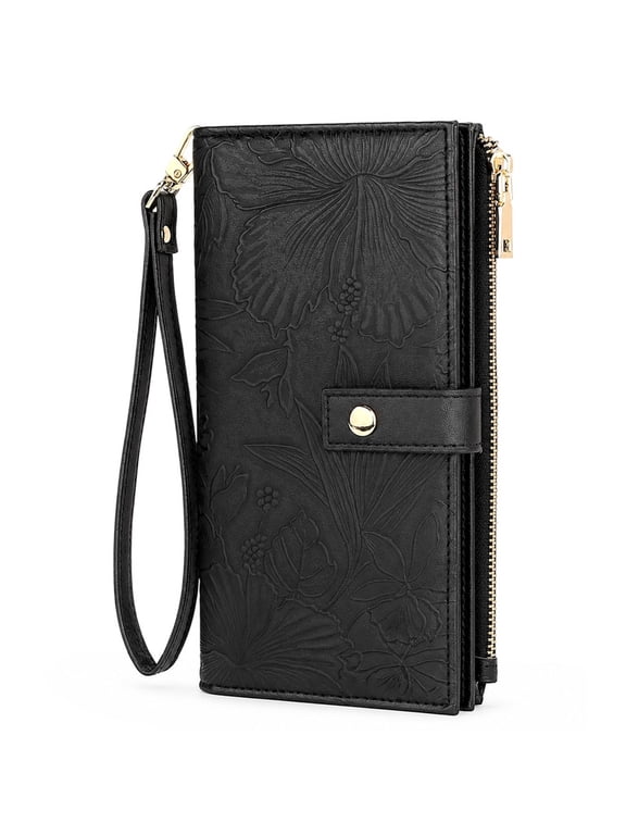 Wallets for Women RFID Blocking Vegan Leather wristlet wallet Trifold Clutch Large Capacity Credit Card Holder