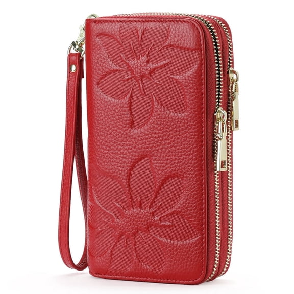 FALAN MULE Women's Wallet Large Capacity Double Zip Ladies Card Phone Holder RFID Blocking Wristlet Leather