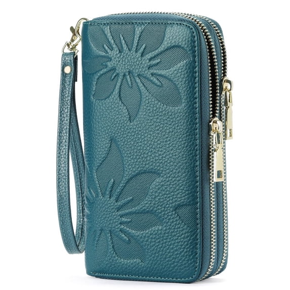 FALAN MULE Women's Wallet Large Capacity Double Zip Ladies Card Phone Holder RFID Blocking Wristlet Leather