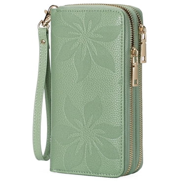 FALAN MULE Women's Wallet Large Capacity Double Zip Ladies Card Phone Holder RFID Blocking Wristlet Leather