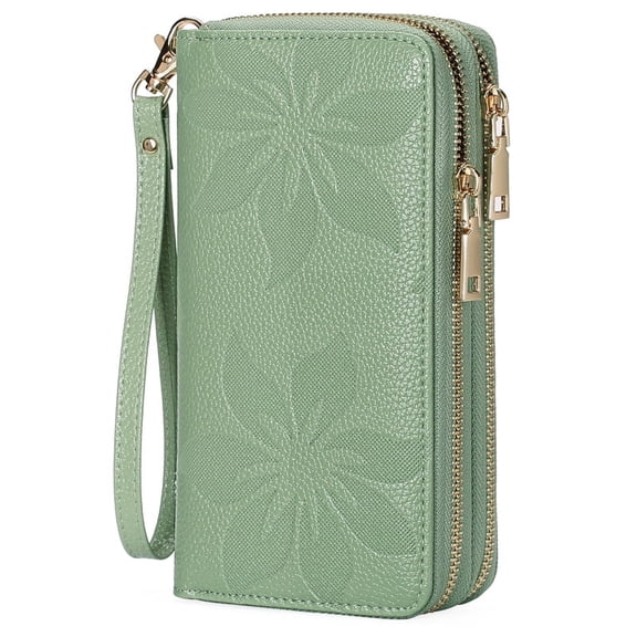 FALAN MULE Women's Wallet Large Capacity Double Zip Ladies Card Phone Holder RFID Blocking Wristlet Leather