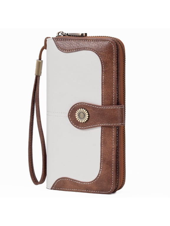 Womens Wallet RFID Blocking Large Capacity Bifold Leather Credit Card Holder with Zipper Pocket Purse