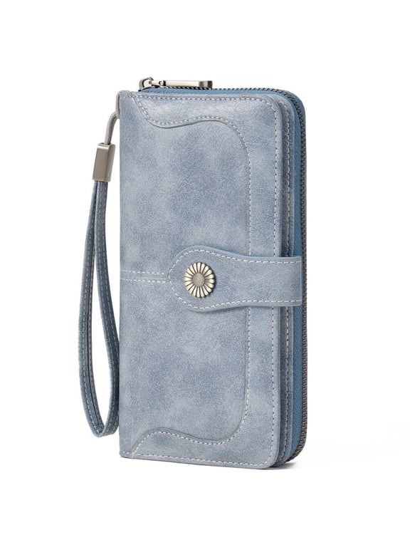 Womens Wallet RFID Blocking Large Capacity Bifold Leather Credit Card Holder with Zipper Pocket Purse