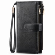 FALAN MULE Women s Leather Wristlet Wallet Rfid Blocking with 5 ID Windows and Double Zipper