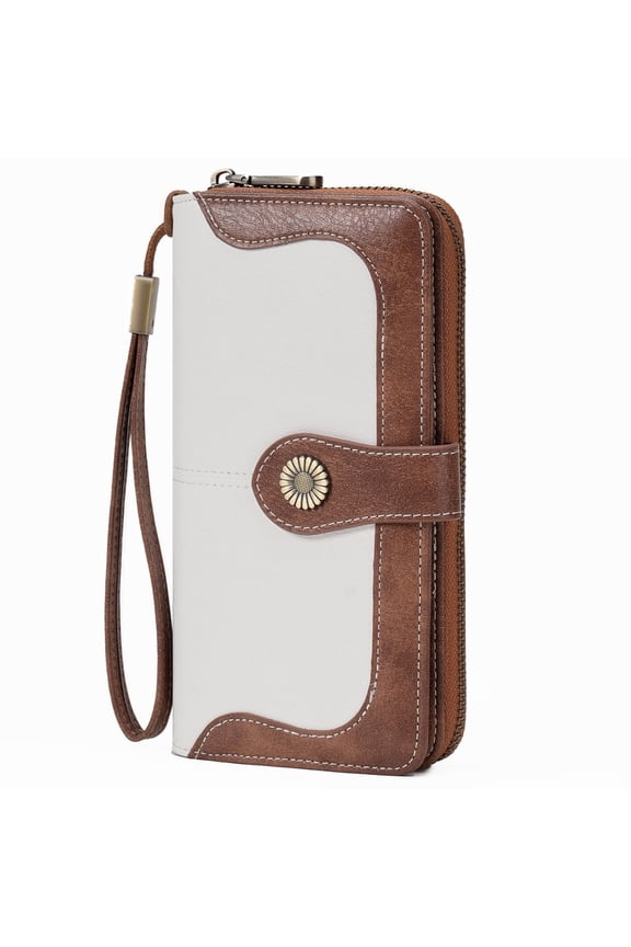 Womens Wallet RFID Blocking Large Capacity Bifold Leather Credit Card Holder with Zipper Pocket Purse
