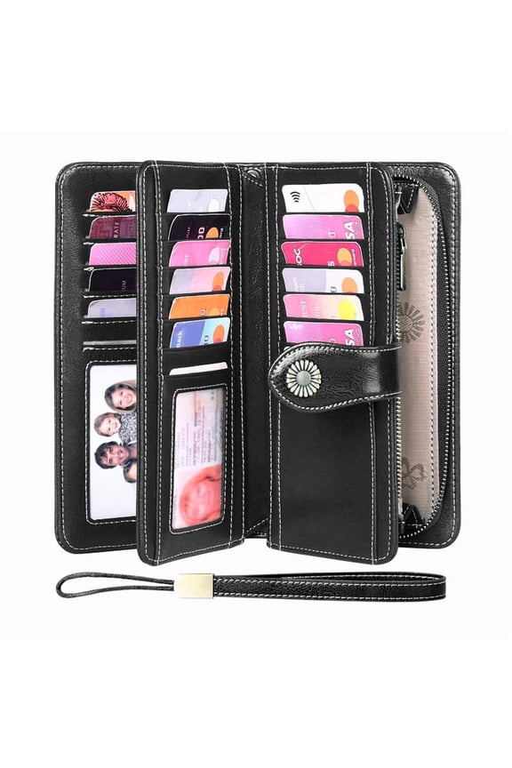 Women’s Trifold Wallet Rfid Blocking Wristlet with Large Card Capacity