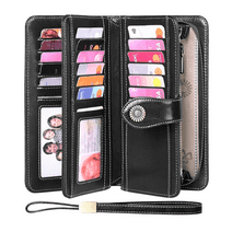 FALAN MULE Wristlet Wallets for Women Genuine Leather RFID Blocking Large Capacity Trifold Ladies Wallet