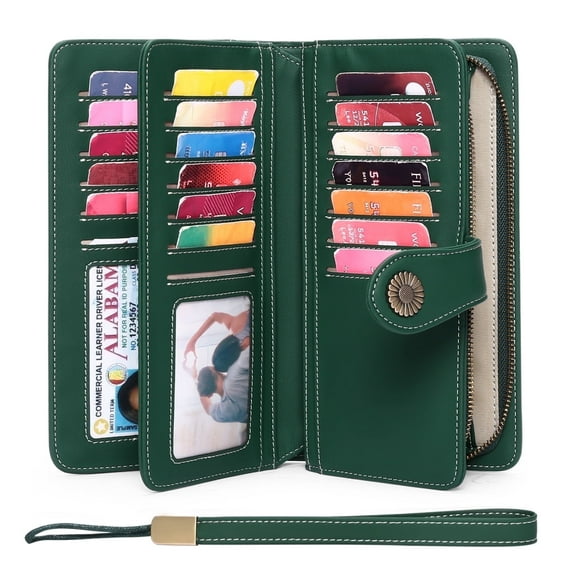FALAN MULE Women Leather Wallet Large Capacity Bifold RFID Blocking Card Holder with Zipper Coin Pocket